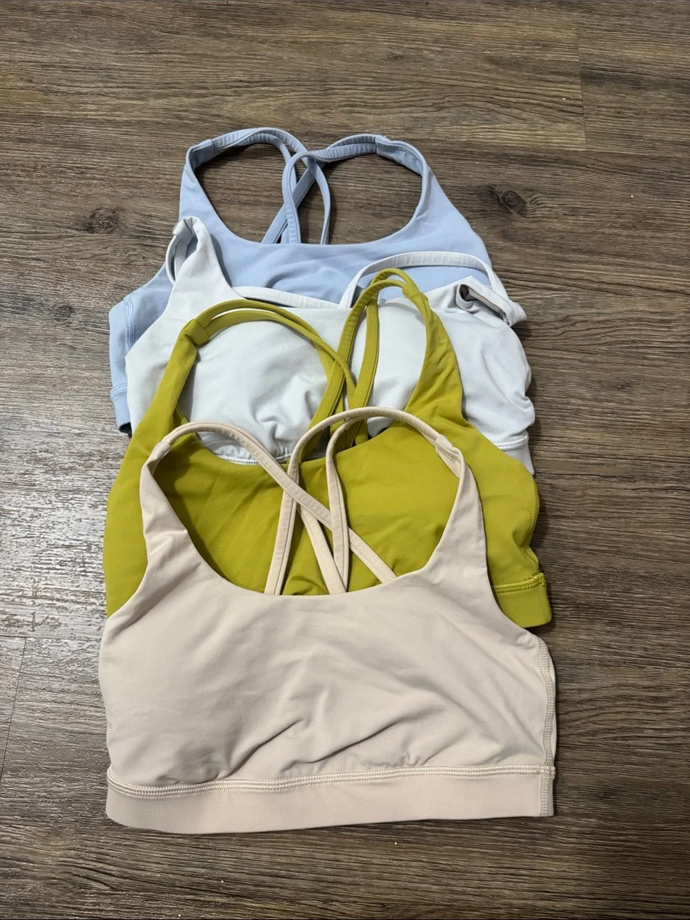 Women’s Strappy Sports Bras - Light Blue, White, Olive, Nude